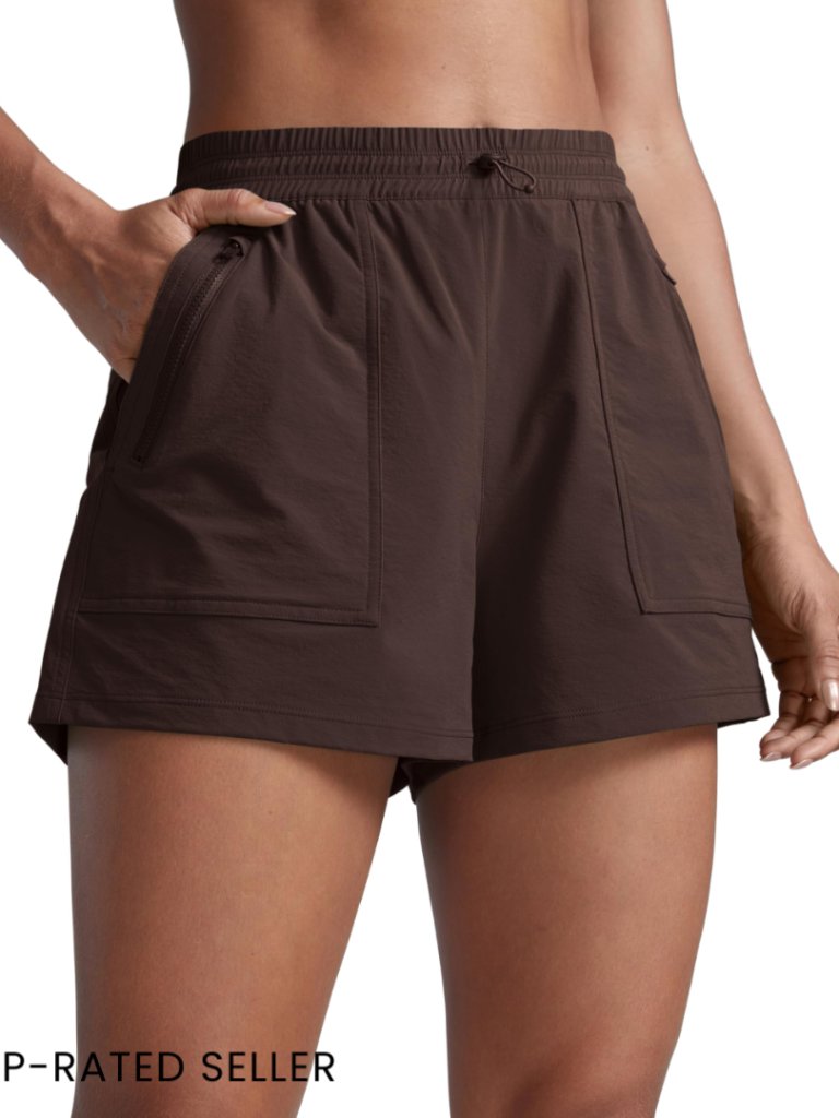 High Waisted Hiking Shorts 3" Inseam Water Resistant Cargo Athletic Travel